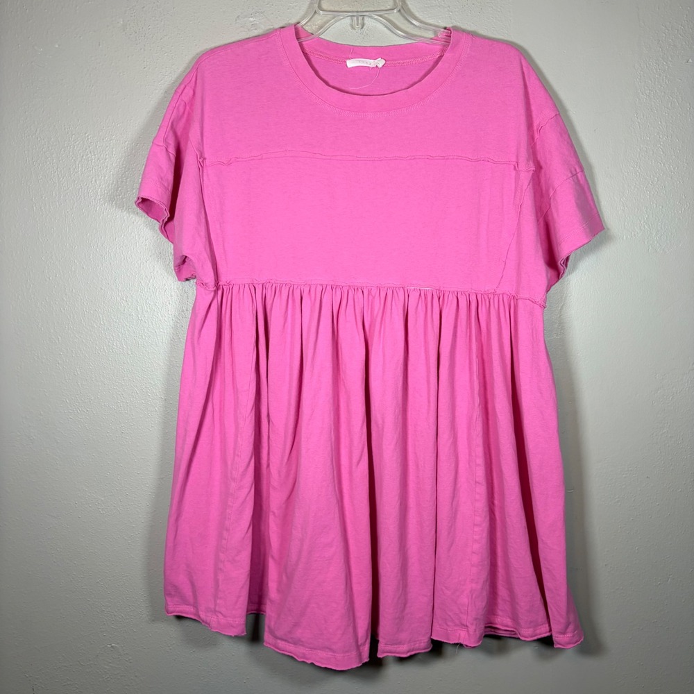 Lush Womens Pink Babydoll T-Shirt Short Sleeve Empire Waist Cotton Top Medium